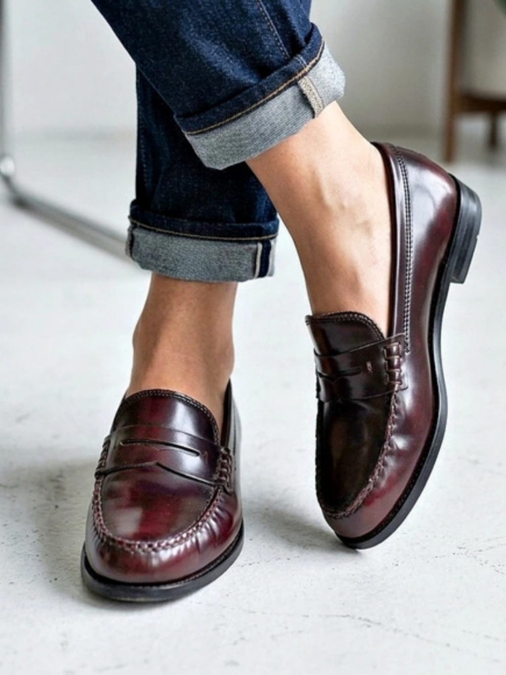 Design Lab Burgundy Leather Penny Loafers Women Moc Toe Oxblood Sz: US 8.5 B
